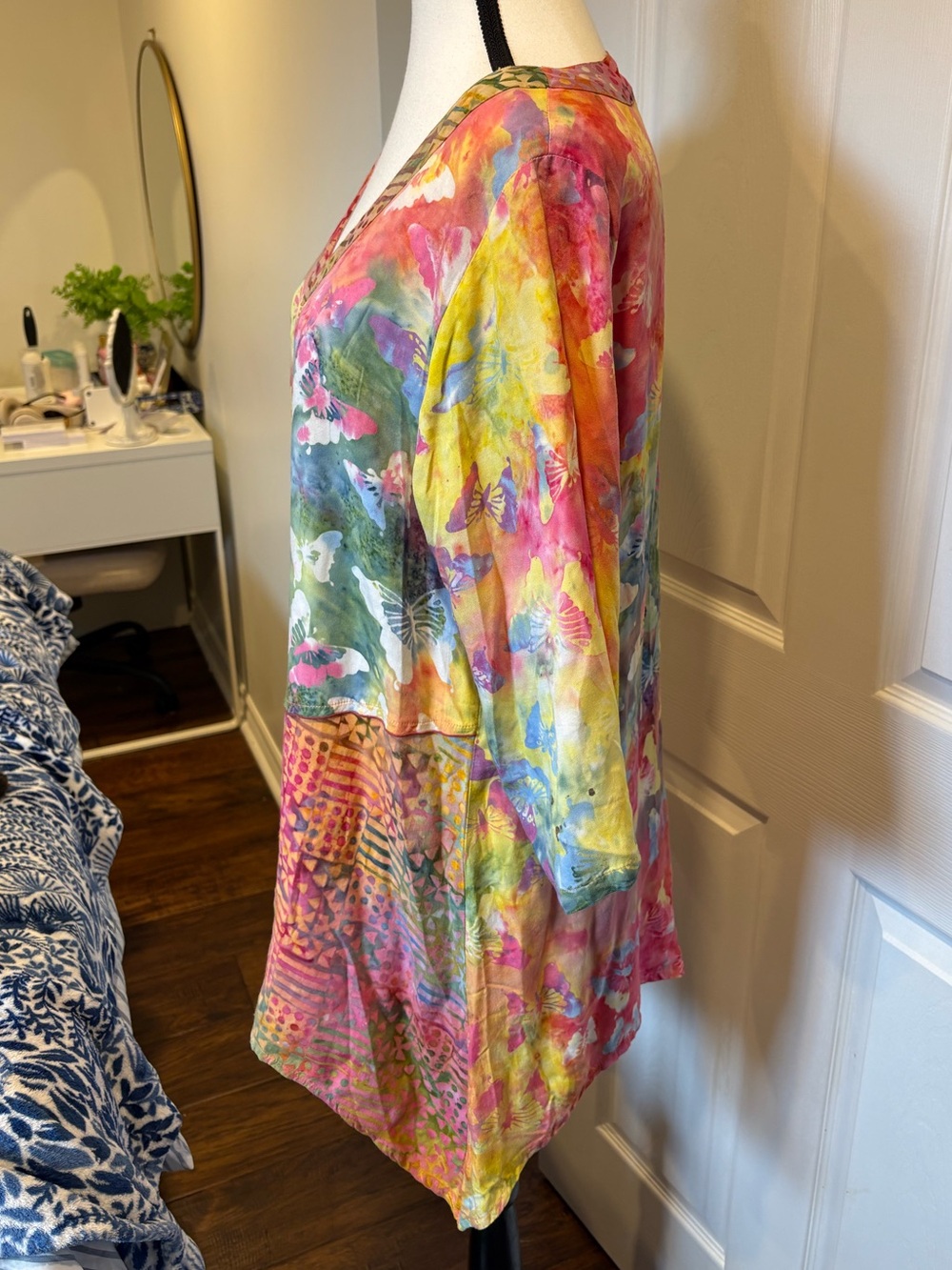 Watercolour Butterfly Print Tunic Top Medium Colourful Boho Artsy - Picture 2 of 4